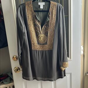 Embellished Green Tunic with Gold Accents L-XL